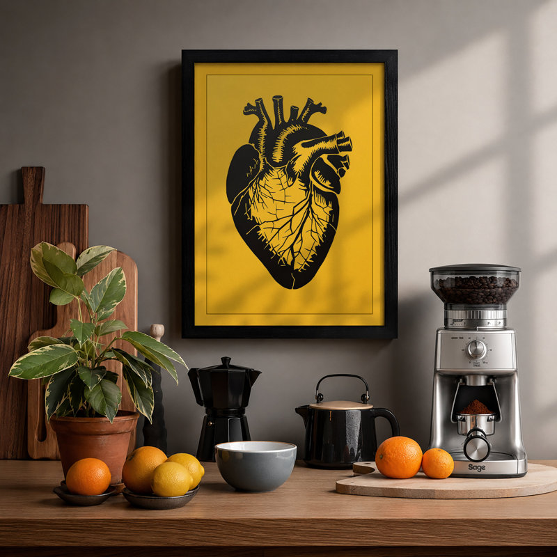 Anatomical Heart Graphic - Framed Print, Black, A4 - 29.7 x 21.0 cm