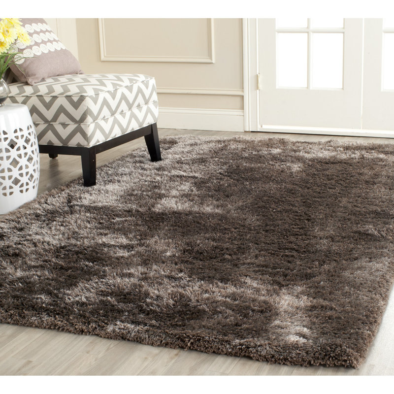 Tapis de couleur unie à poils longs touffeté à la main Cimah, Rectangle 8 pi x 10 pi