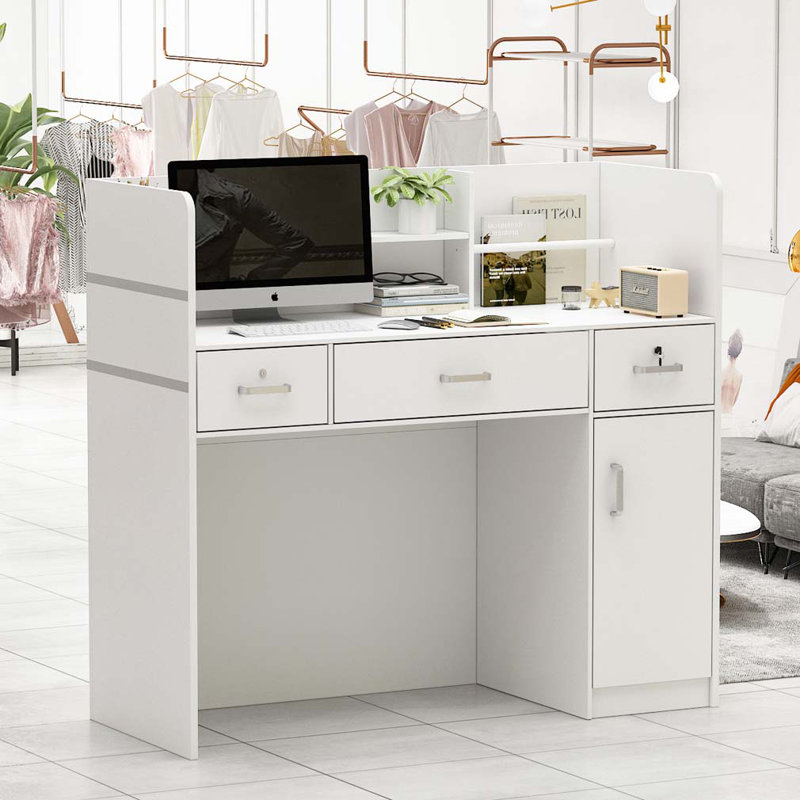 Rectangle Solid + Manufactured Wood Reception Desk with Filing Cabinet