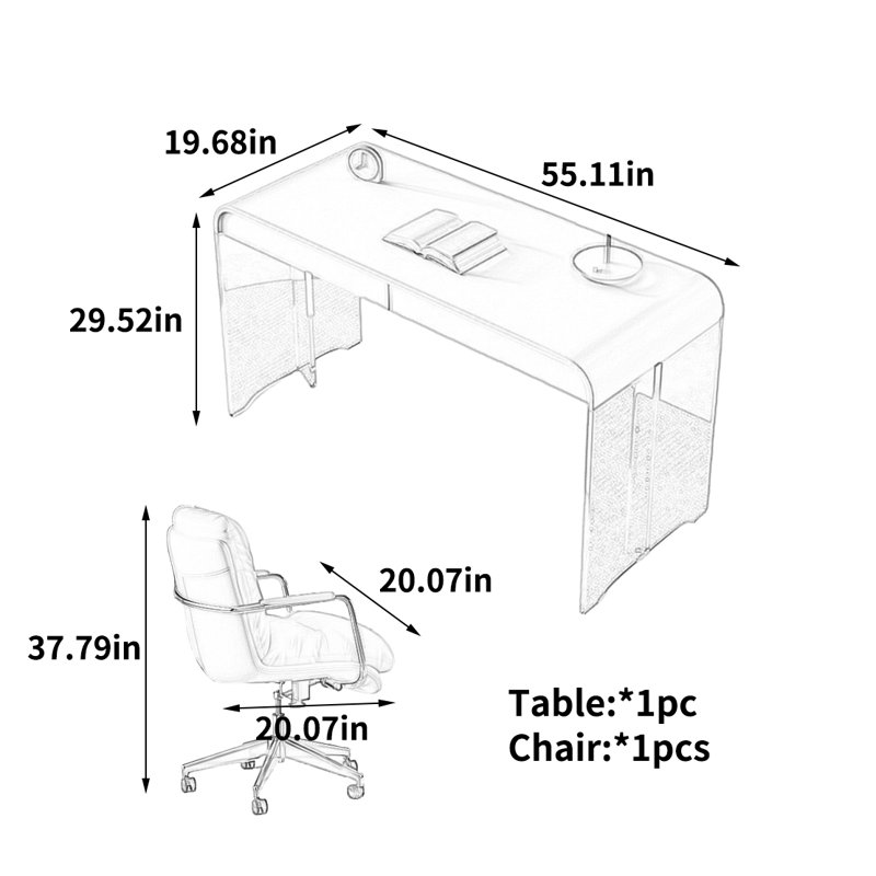 Bureau unique et élégant, H 29,52 po x l 55,11 po x P 19,68 po