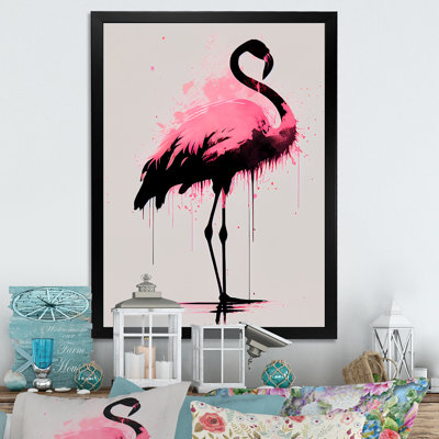 «Ord», aquarelle, silhouette de flamant rose et noir I - reproduction sur toile