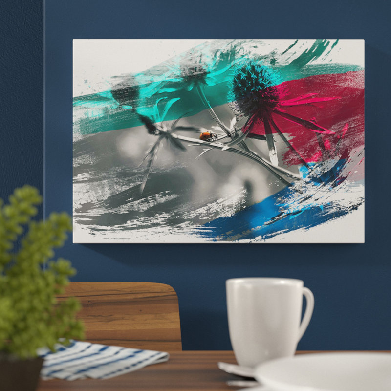 Ladybird Thistle Flower - Wrapped Canvas, 35cm H x 50cm W