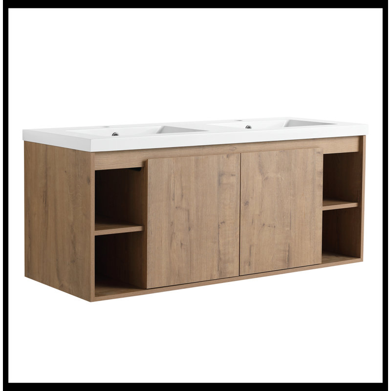 Meuble-lavabo mural 48 po avec lavabo double, charnière de porte à fermeture en douceur