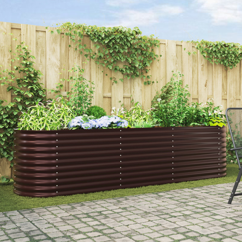 Metal Raised Garden Bed, 81cm H x 320cm W x 80cm D, Brown