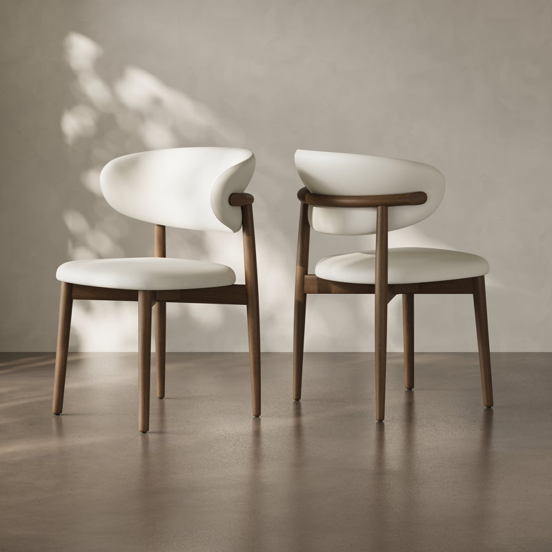 Chaises de salle à manger modernes de style Mid-Century beige, chaises de cuisine en bois de chêne massif brun pour la salle à manger, similicuir blanc cassé, aucun assemblage requis