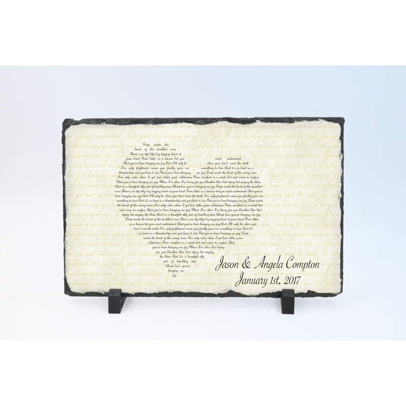 Ardoise décorative en plaque de cœur chanson, H 8 po x l 12 po x P 0,25 po
