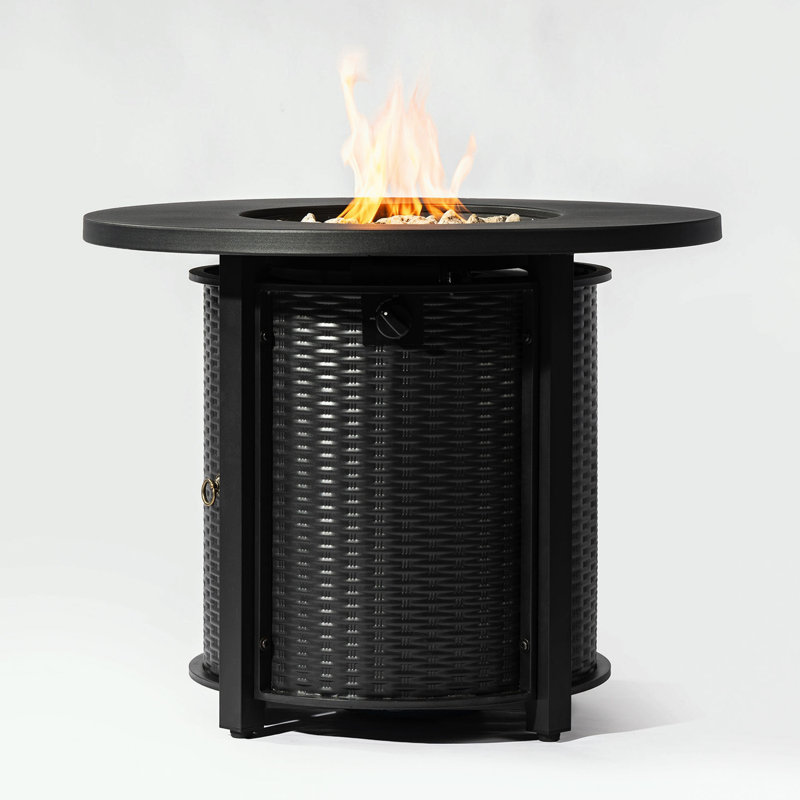 Round Fire Pit Table with Lava Rocks, Black
