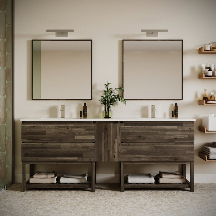 Fresca Formosa 84" Freestanding Open Bottom Double Sink Bathroom Vanity Set with Top, Sinks and Mirrors - Faucets Not Included