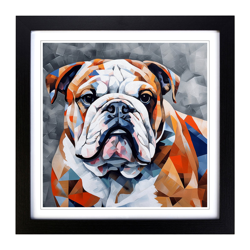 British Bulldog Cubism - Framed Print, Black