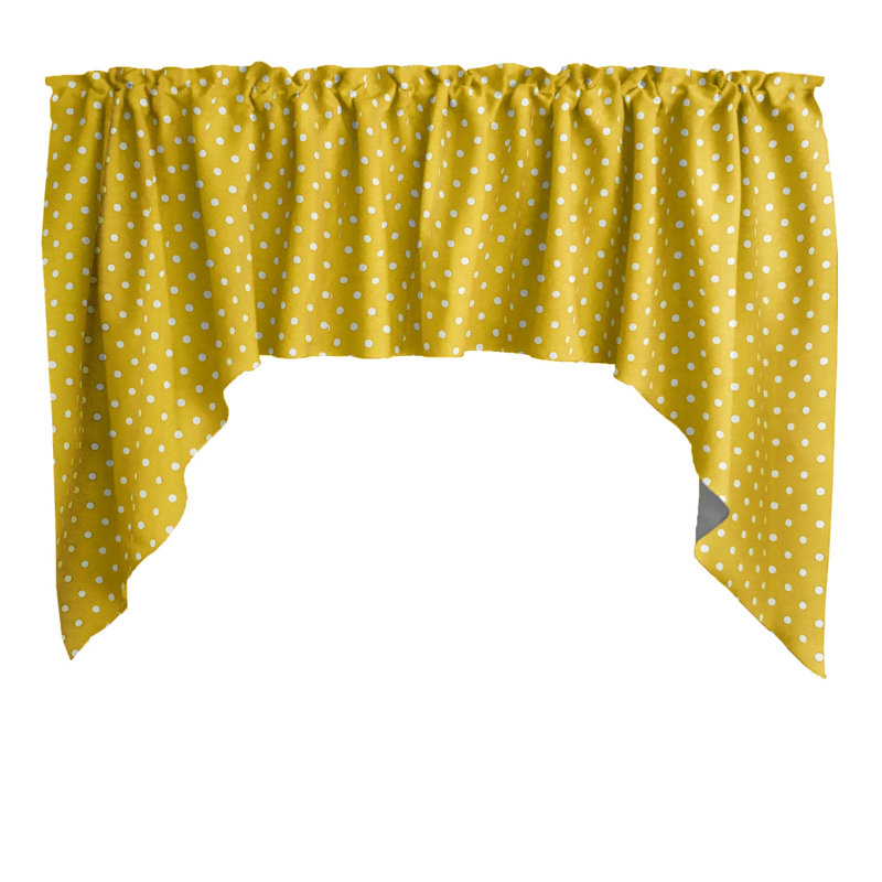 Cantonnière à pois en mélange de coton l 58 po, Jaune/blanc