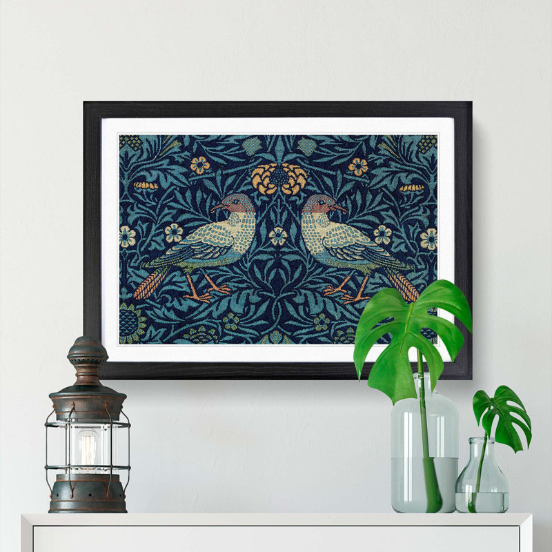 Flowers and Birds Pattern by William Morris - Picture Frame Graphic Art Print on MDF, Black Framed, 27cm H x 36cm W x 2cm D