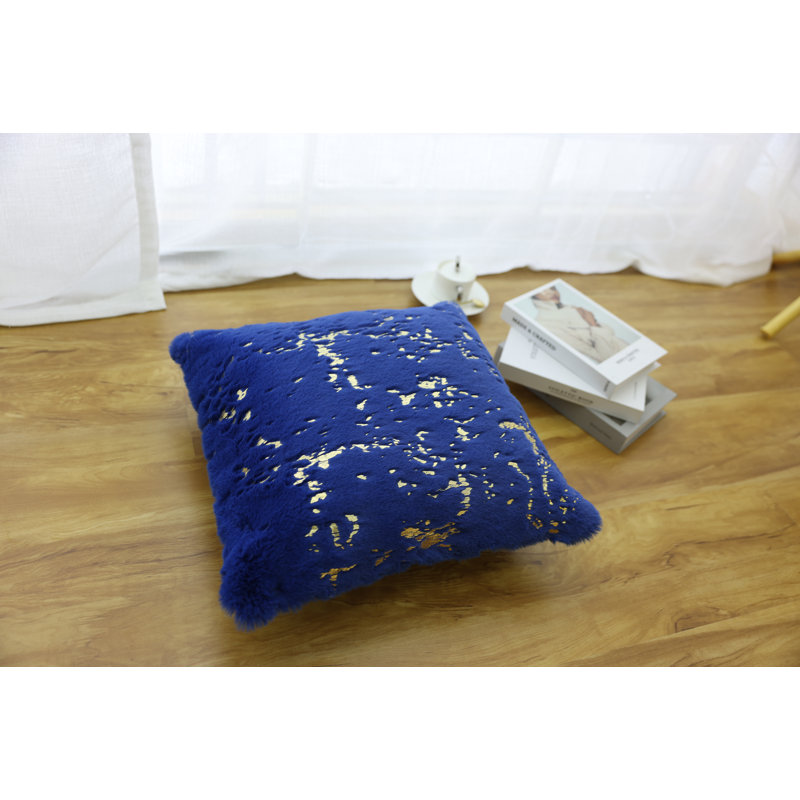 Coussin décoratif en fausse fourrure, Bleu / or