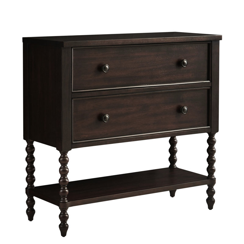 Commode d'appoint en bois massif avec 2 tiroirs - Finition foncée pour la maison en accessoire, Brun marocain