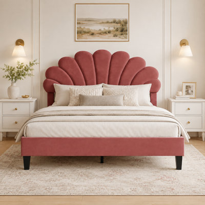 Tayveion Upholstered Platform Bed with Floral Velvet Headboard