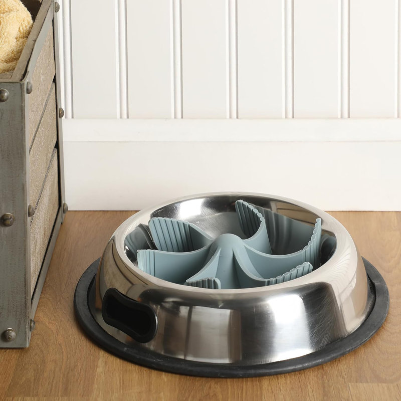 Gibson Home 7.5-inch Slow Feeder Dog Bowl Insert in Blue Fits Stainless Steel & Standard Dog Bowls