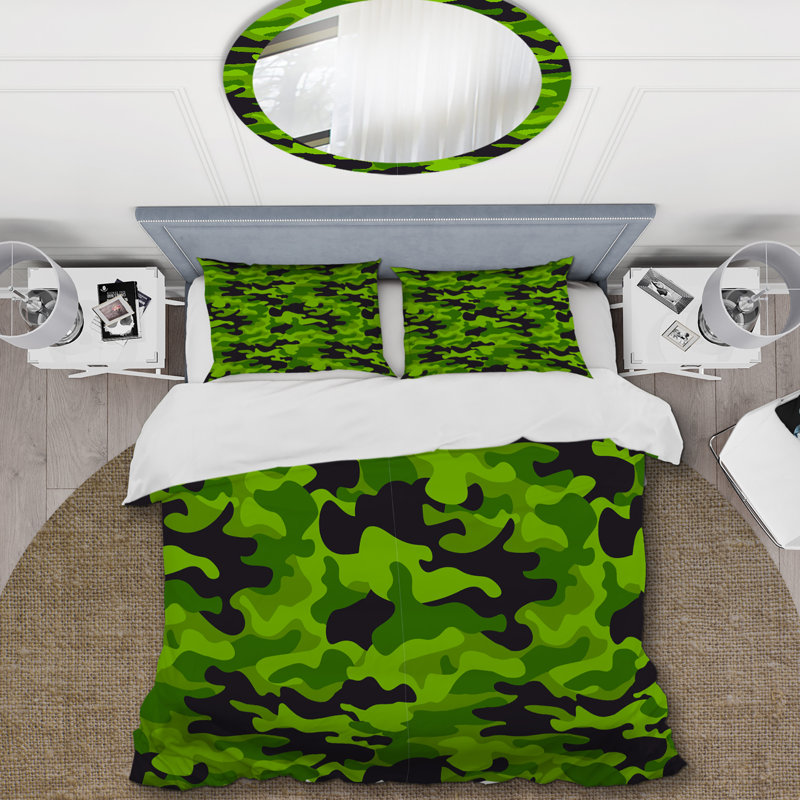 Ensemble de housse de couette en microfibre vert / noir 3 pièces, Housse de couette pour très grand lit et 2 très
