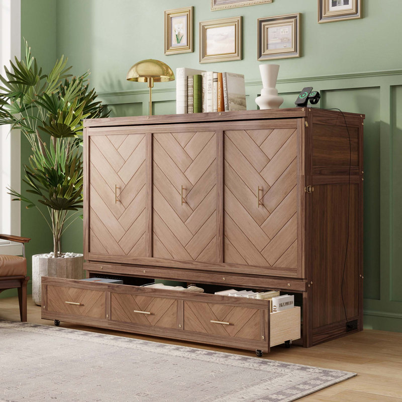 Grand lit escamotable peu encombrant avec station de charge USB et conception géométrique