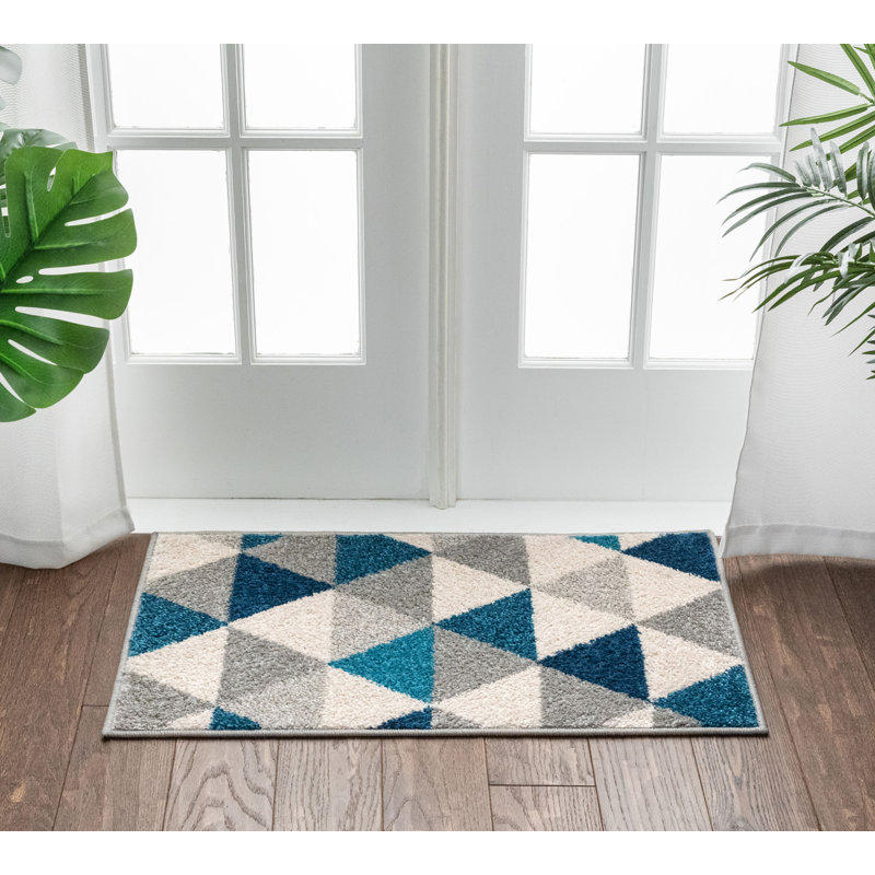 Rivka Modern Blue/Grey/Cream Geometric Rug, Rectangle 60 x 90cm