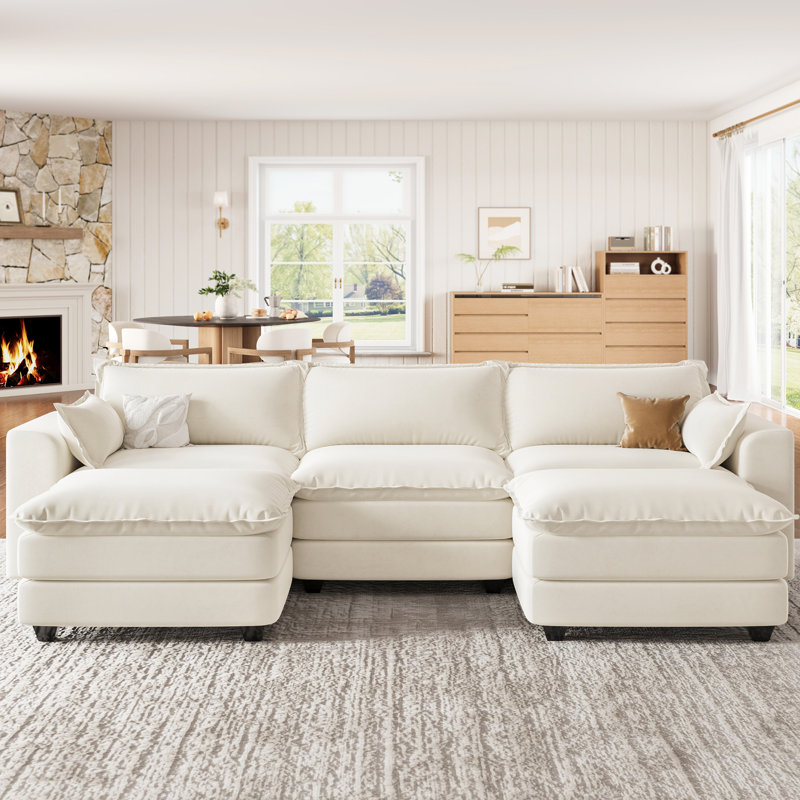U Shape Sectional Sofa With Ottoman, Modular Sectional Couches For Living  Room, Beige, Beige Chenille