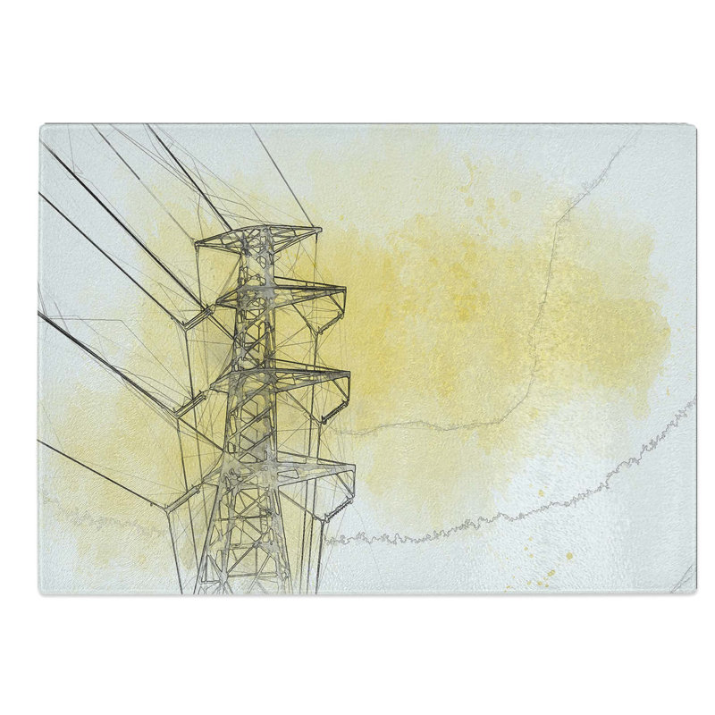 Glass High Voltage in Yellow in Abstract Chopping Board, 28.5 cm W x 20 cm L