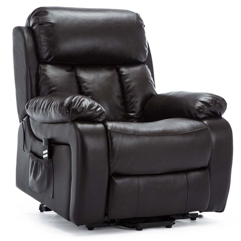 96cm Wide Lift Assist Standard Recliner with Massager, Brown, Dual Motor Lift Assist
