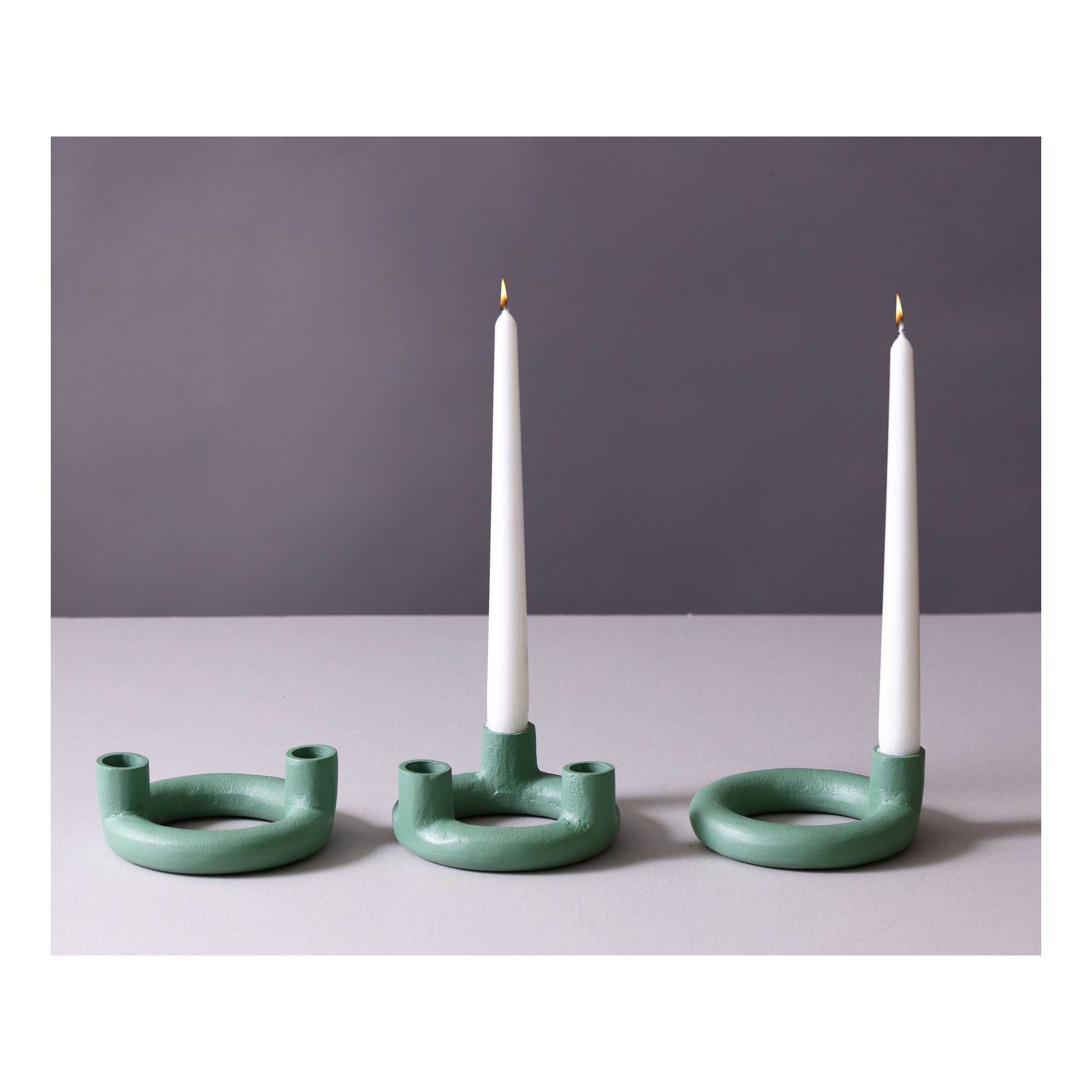 Ashlyn 3 Piece Aluminum Tabletop Candlestick Set, Green