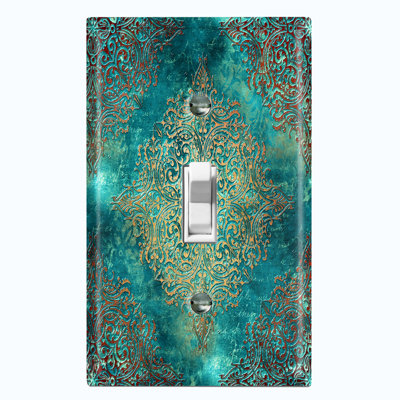 Flower Patina Copper Teal Print 1 - Gang Toggle Light Switch Standard Wall Plate