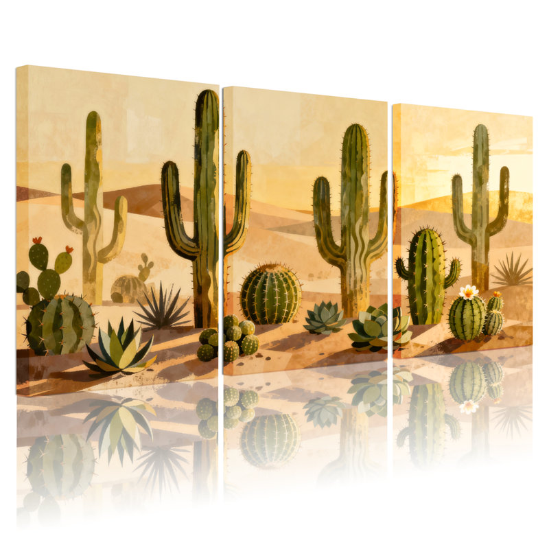 Paysage de cactus, paysage de cactus, ensemble de 3 reproductions d'art sur toile, H 30 po x l 60 po