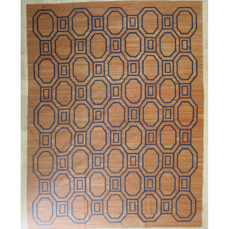 Derron Comfortable Brown Flatweave Wool Area Rug