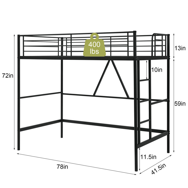 Metal Loft Bed Twin Size With Stairs Loft Bed Frame Safety Guard Rail Space-Saving, Black
