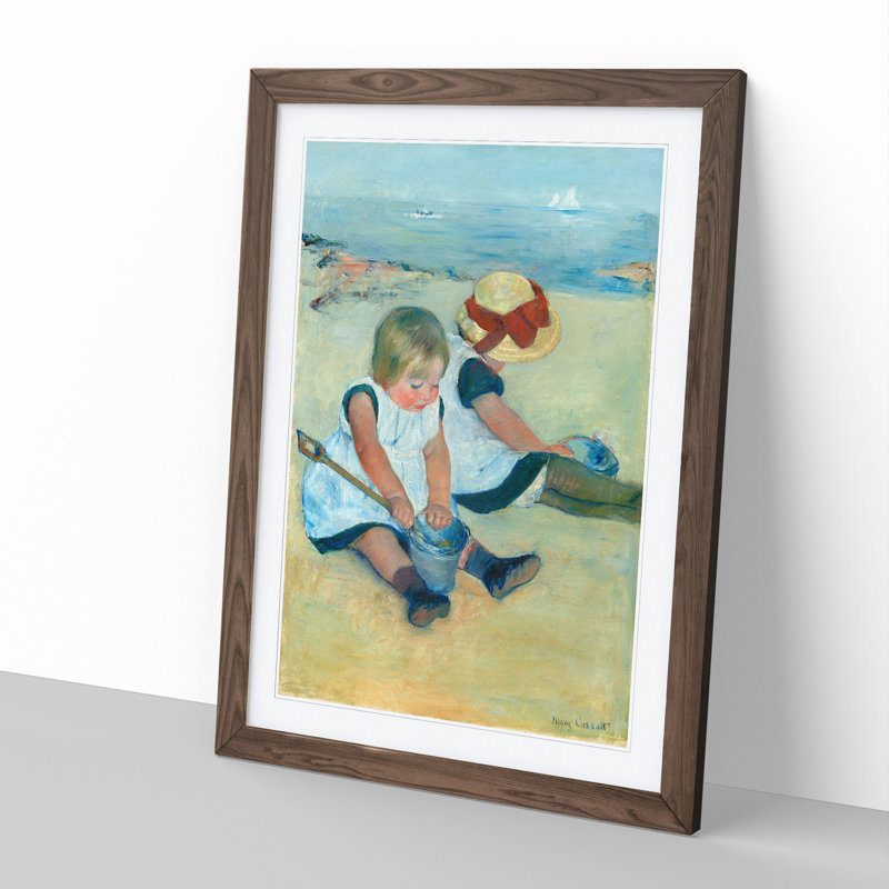 Children Playing on the Beach by Mary Cassatt - Picture Frame Painting, 36cm H x 27cm W x 2cm D, Walnut Framed