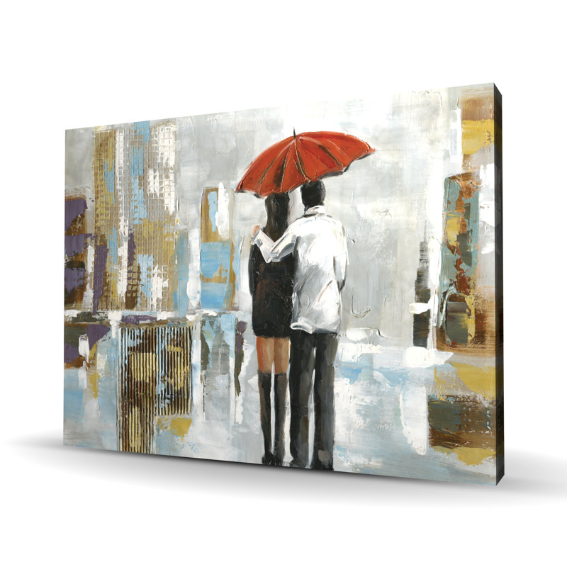 Couple marchant sous un parapluie - toile de bureau de paysage de rue