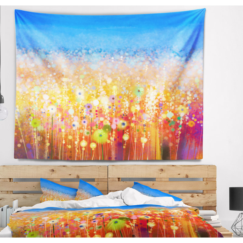 Tapisserie d'aquarelle abstraite de champ de fleurs, H 32 po x l 39 po