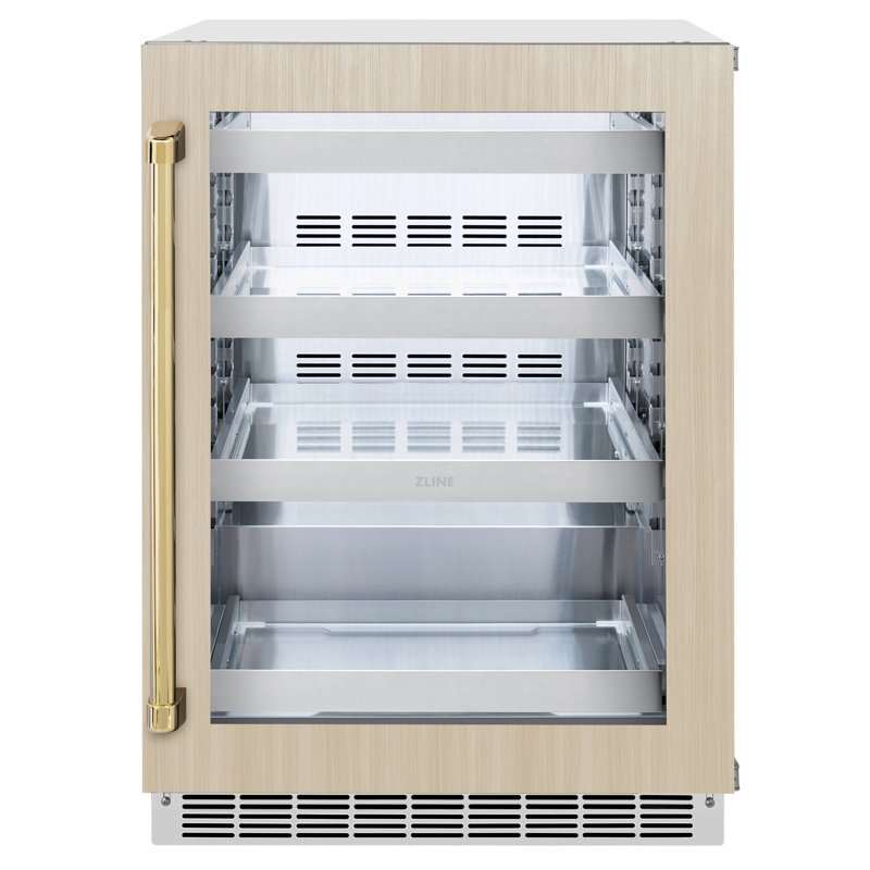 ZLINE Autograph Edition 24 in. Touchstone 151 Can Beverage Fridge with Panel Ready Glass Door, Gold