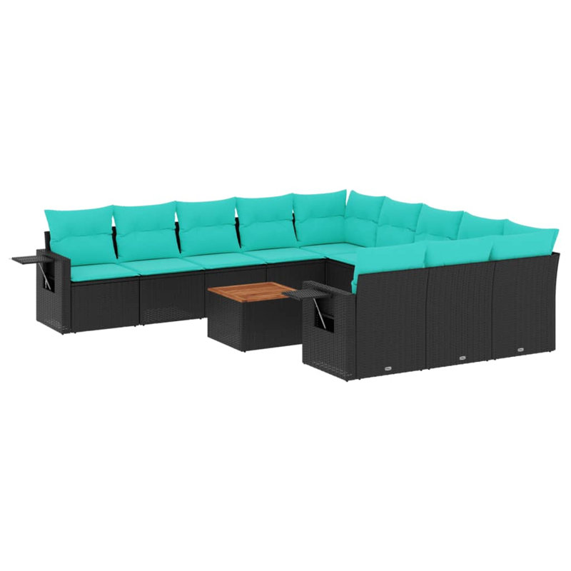  Ensemble de canapé de patio 12 pièces avec coussins en rotin de polyester noir