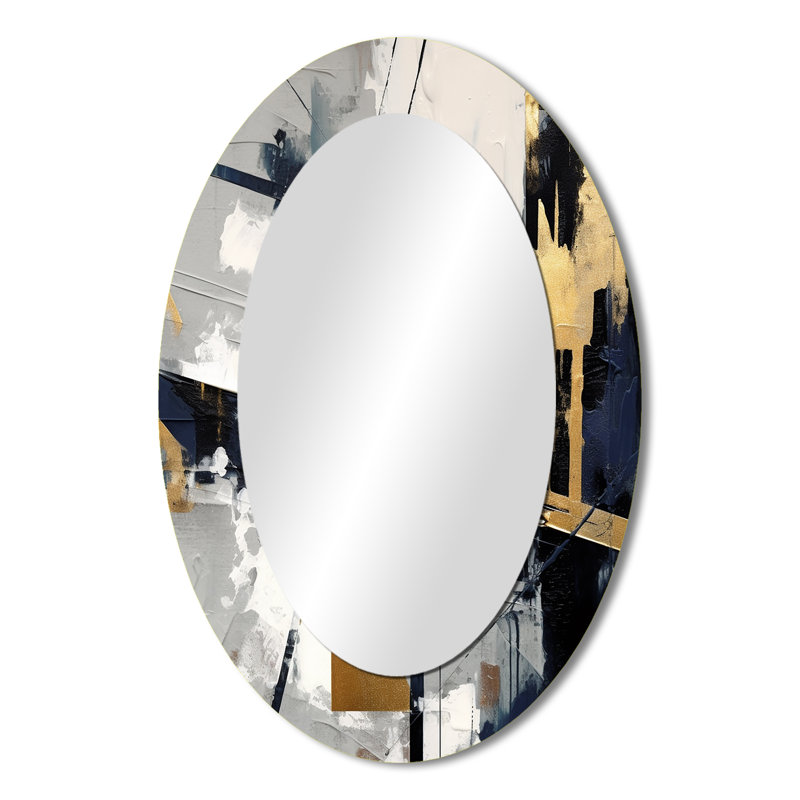 Grey And Gold Impressions Transcendent II - Large Oval Wall Mirror On Metal, 36" x 24"