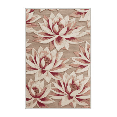 Machine Washable Botanical Beige Area Rug