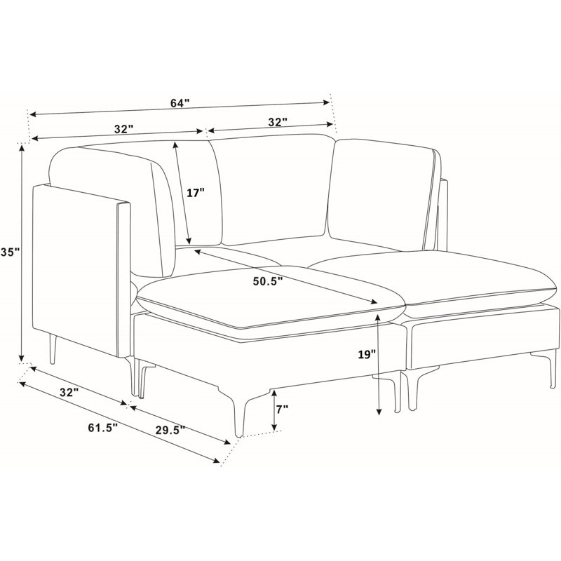 Canapé modulaire en lin rembourré avec pieds en métal, Dark Blue