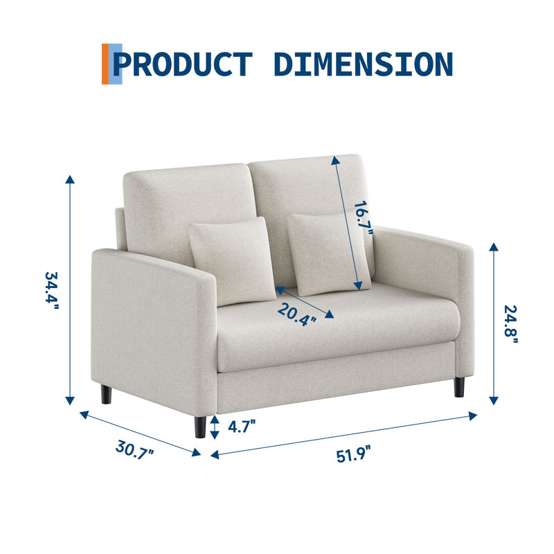51.9" Small Space Lovesofa with Plush Teddy Fabric and Spring Cushion, 450lb Capacity, Beige