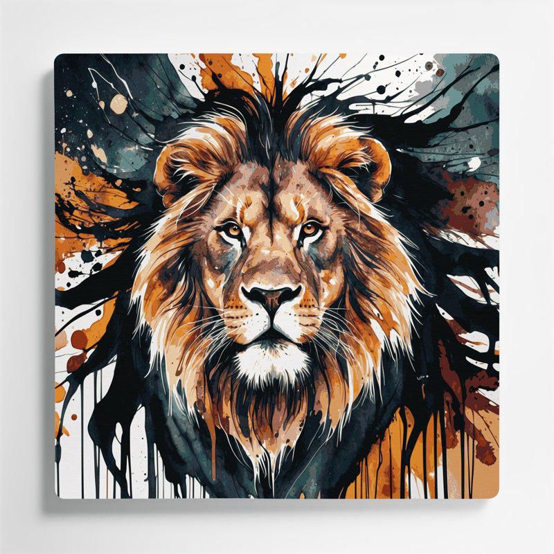 Art mural en métal, faune, lion asiatique, H 12 po x l 12 po
