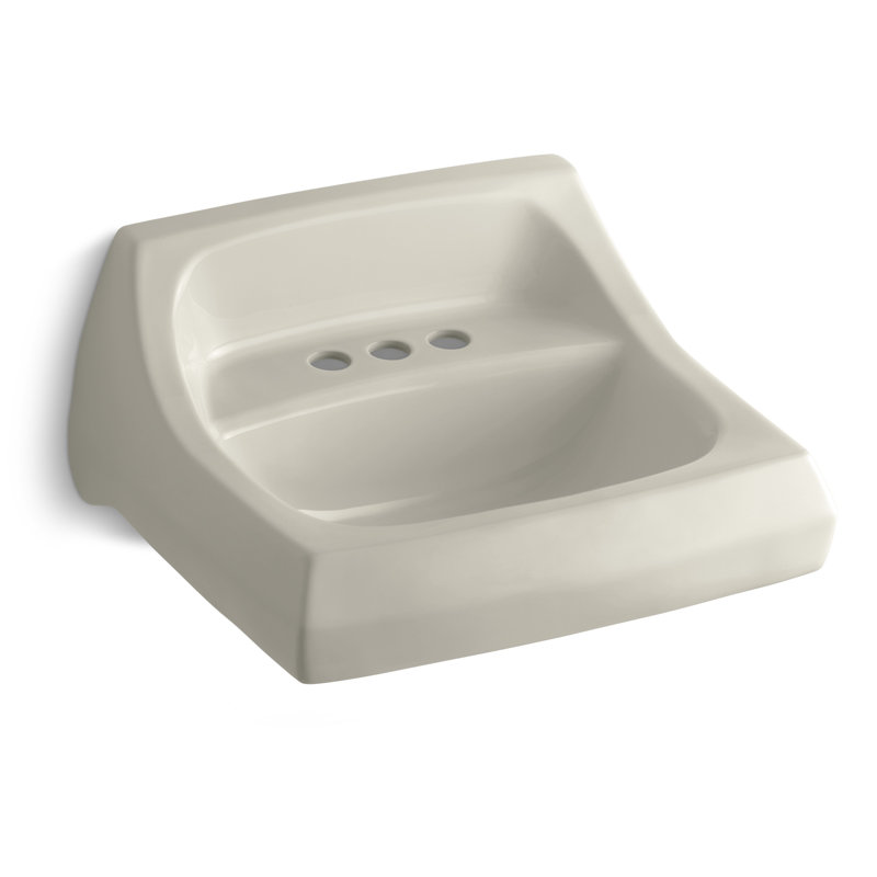 Kingston Vitreous China Rectangular Wall Mount Bathroom Sink with Overflow, White, Single Hole