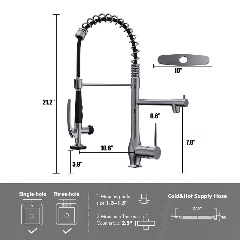 Double-Head Stainless Steel Kitchen Faucet With Pull-Down Nozzle, Single Handle High-Pressure Kitchen Sink Faucet