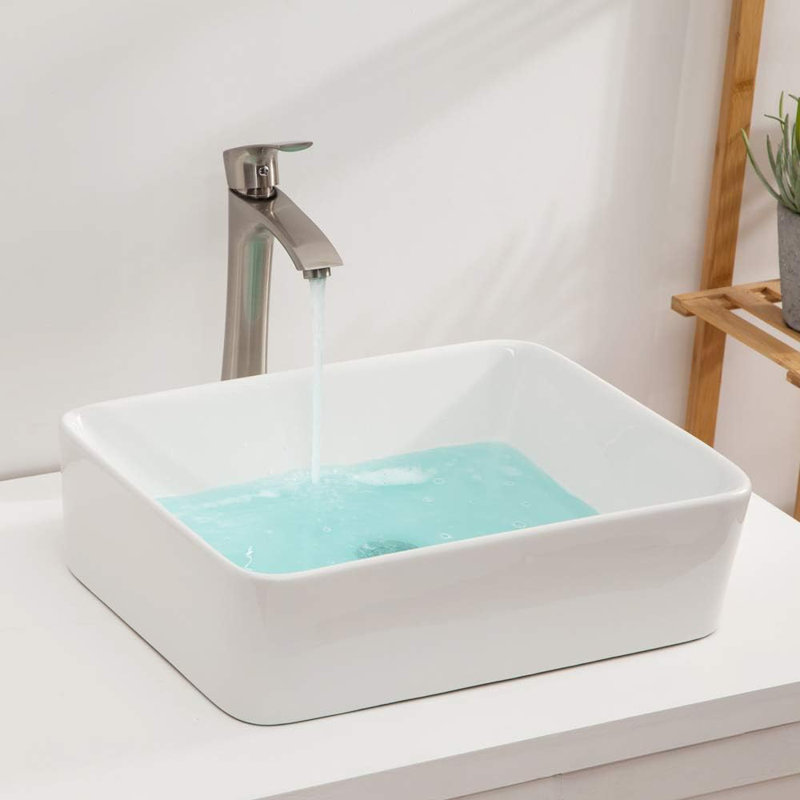 Stufurhome 15'' White Ceramic Rectangular Bathroom Sink