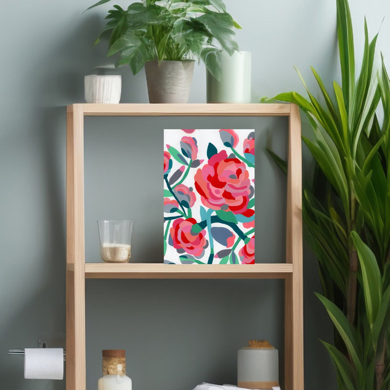 Roses, art floral abstrait coloré et audacieux, H 18 po x l 12 po