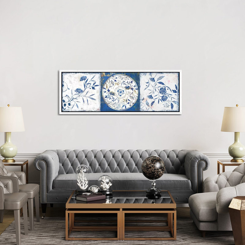 Indigo Ceramics I by Isabelle Z - Panoramic Print on Canvas, White Framed, 152.4 cm H x 50.8 cm W