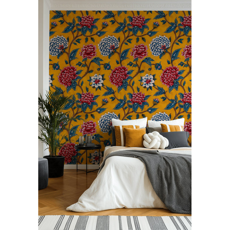 Papier peint botanique jaune