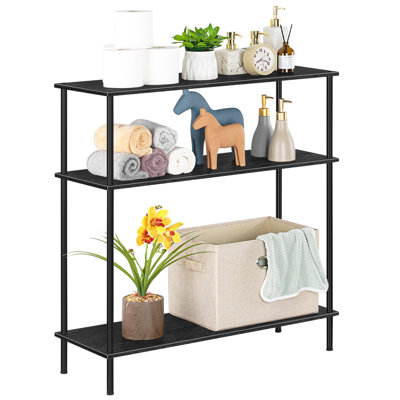 3-Tier Black Console Table, Modern Entryway Table With Open Storage Shelves, Industrial Hallway Foyer Table For Living Room, Bedroom, Bathroom