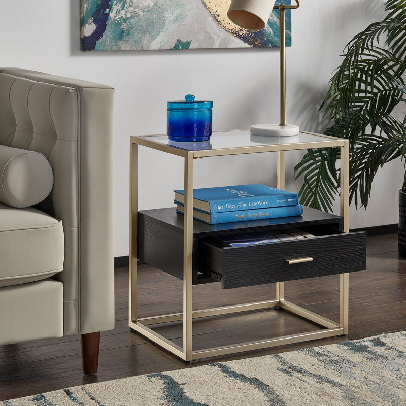 Grande table de bout avec rangement en verre Phelim 24,84 po