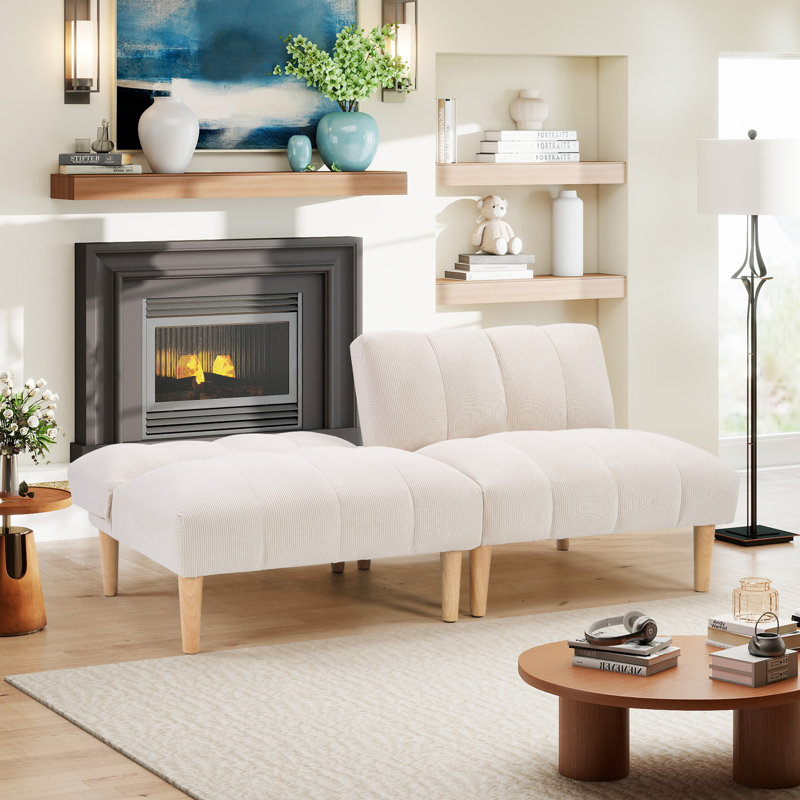 Canapé-lit convertible 65,5 po en velours côtelé avec dossier réglable et pieds en bois massif, causeuse pour petits espaces, appartement ou bureau
