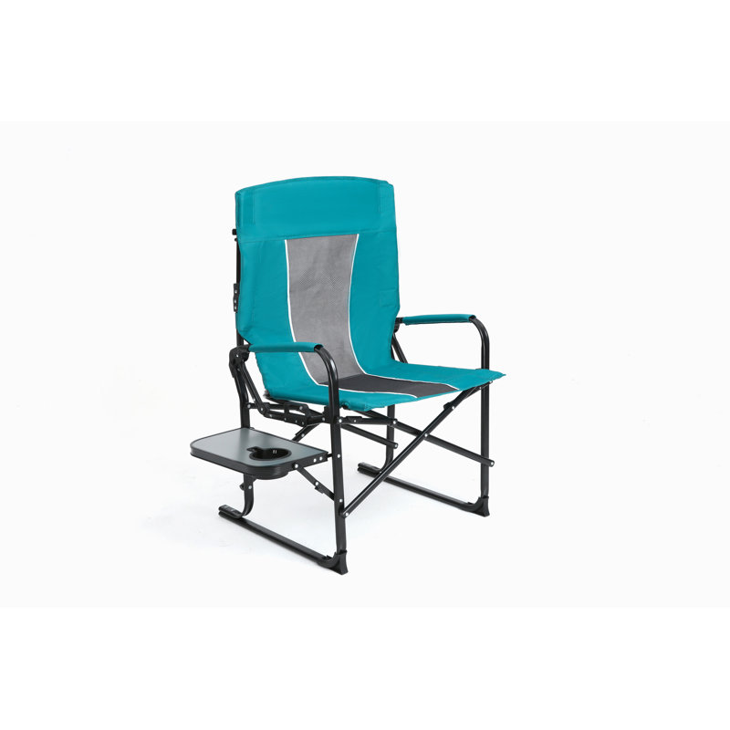 Chaise de camping pliante portative surdimensionnée robuste avec table d'appoint et pochette de rangement, Bleu